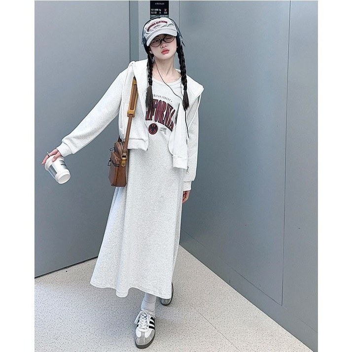 주니어 여아 봄여름 민소매 롱 원피스+후드집업 세트