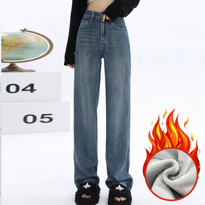 스토리원 WM-FWBT058 여성 포근한 기모 스트레이트 데님 팬츠 청바지