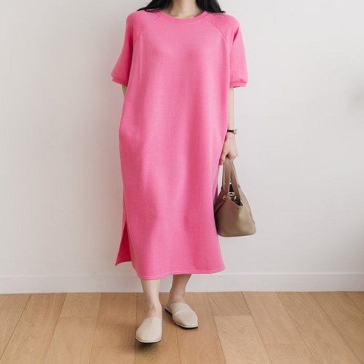 [아띠] 여성 반팔 빅사이즈 니트 롱원피스 4컬러