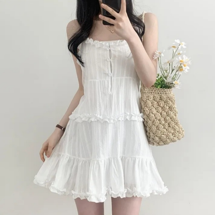 미소모드 러블리 프릴 캉캉  끈나시 원피스 M0088