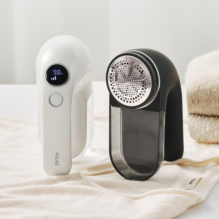 [가볍고 강력한] 쥬아 세탁소용 3단계 조절 6중칼날 무선 보풀제거기, 블랙