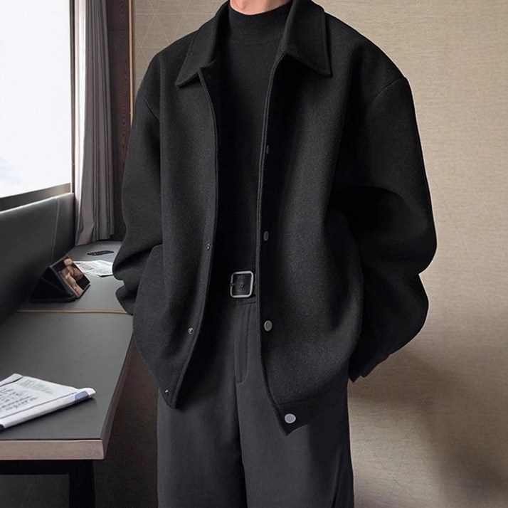 ANYOU 남자 추동 모직코트 하프 캐주얼 보온 루즈핏 정장 코트