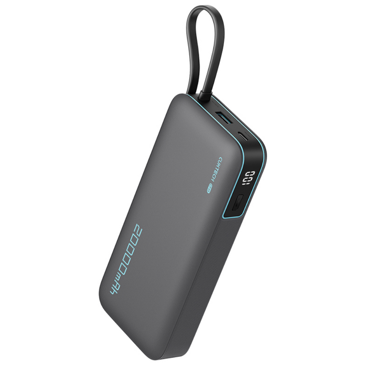 쿡테크 55W 대용량 20000mAh 일체형 보조배터리 고속 충전 보조배터리 삼성 45W 보조배터리전력 표시여행용 기내반입, 회색