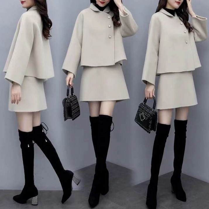 여성 모직 루즈핏 캐주얼 투피스 트위드자켓 미니치마 상하세트 하객룩 가을겨울