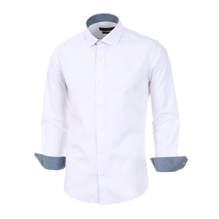 로베르따셔츠 남성용 TR 솔리드 스판 슬림핏 화이트 긴소매 셔츠 RR03551