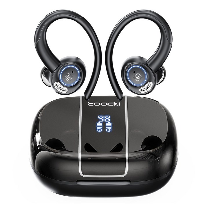 Toocki 제2대 귀걸이형 디스플레이 무선 블루투스 이어폰 V90, v90, 블랙