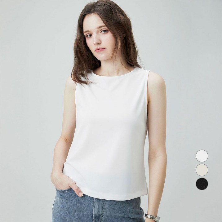 ELLEPARIS 여성용 컴포트핏 크레이프저지 보트넥 나시 탑