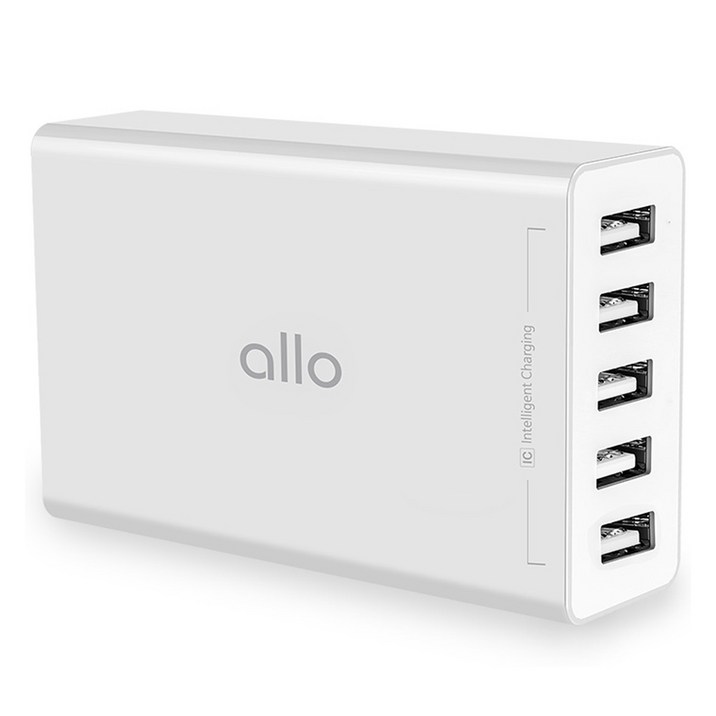 알로코리아 USB 5포트 2.4A 스마트 멀티 고속 충전기 UC401S, 화이트, 1개 알로코리아 USB 5포트 2.4A 스마트 멀티 고속 충전기 UC401S, 화이트, 1개