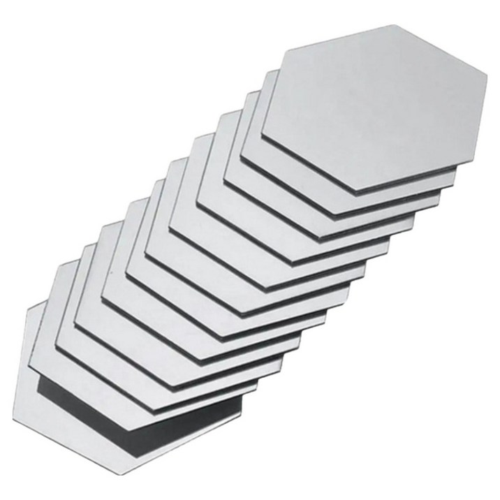 아워웍스 붙이는 아크릴 미니 육각형 벽 장식 스티커 거울 12p, 실버