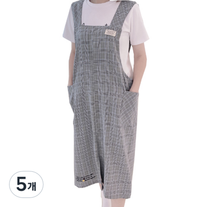 데코나인 롱 체크 앞치마, 그레이, 5개