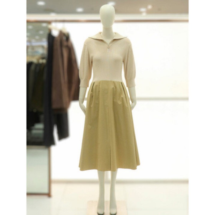 씨씨콜렉트 여성 롱 원피스 심플 기본 데일리코디 반집업카라 니트 배색 원피스C241KSE001/라이트베이지DGDH2247835