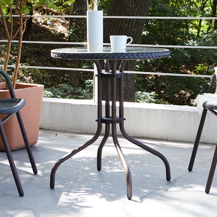 [리비니아] 라탄 야외용 철제 원형 카페테이블(단품) 4종/ 베란다 카페 야외용 테이블