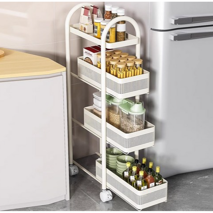 하루꿈 틈새 공간 수납장 슬림 트롤리 선반 일체형 다용도 이동식 서랍형 슬라이드 수납정리함