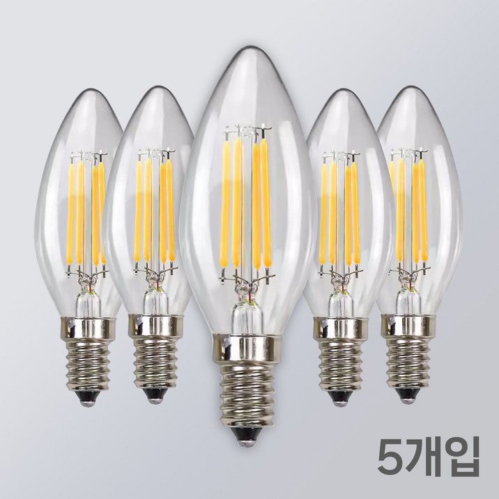 LED 촛대구 COB E17 E26 에디슨전구 카페조명 샹들리에 전구 KS인증, E26, 5개