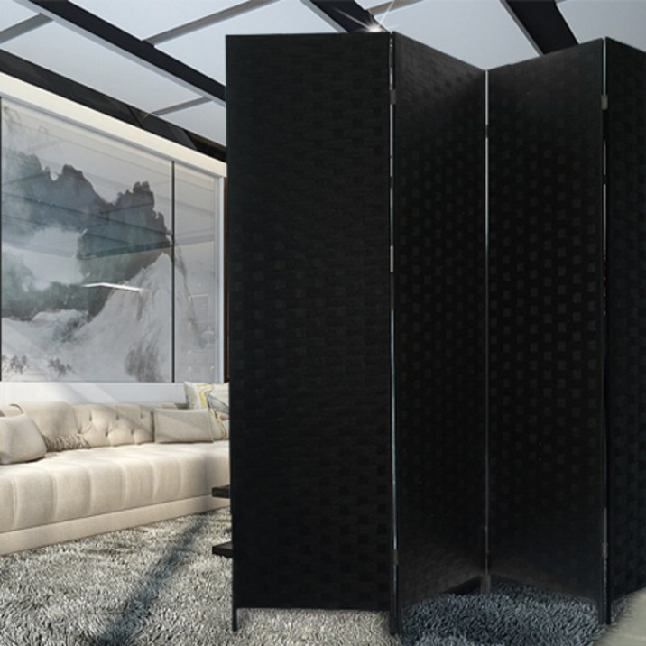 에코팩토리 인테리어 파티션 핸드메이드 라탄 칸막이 공간분리 가벽, [E-특대형] 올:블랙 높이180x넓이200cm