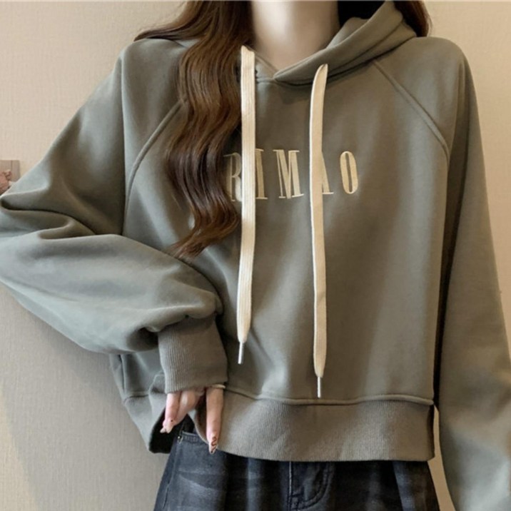 에쥬아 크롭 후드맨투맨 레터링 나그랑 후드티 캐주얼 운동복 상의