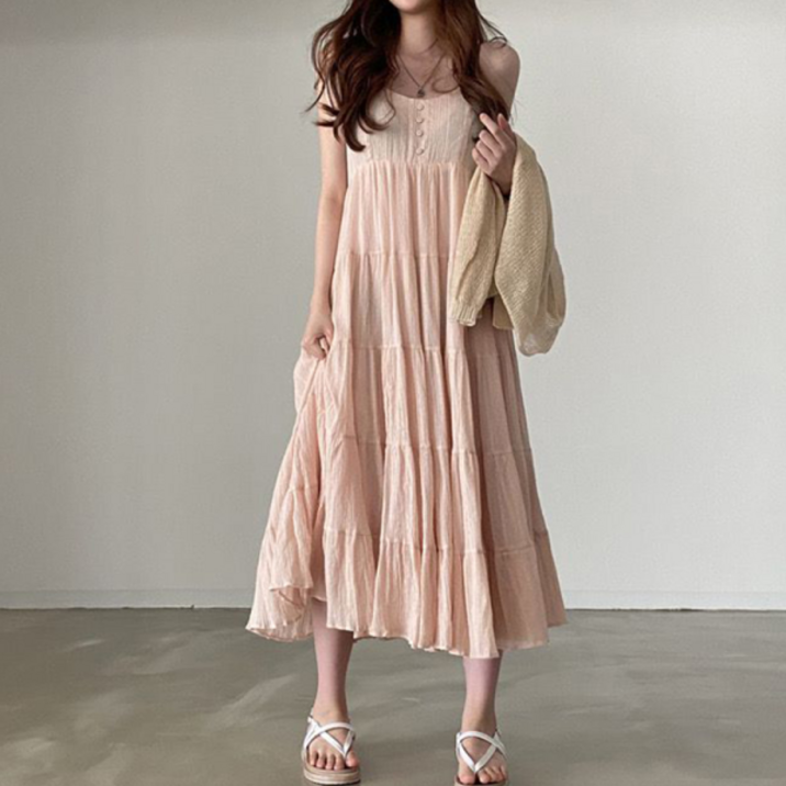 핑크 셀프만삭 비치 원피스 나시 롱 드레스 여름 임부복 만삭촬영 바캉스룩 비치룩