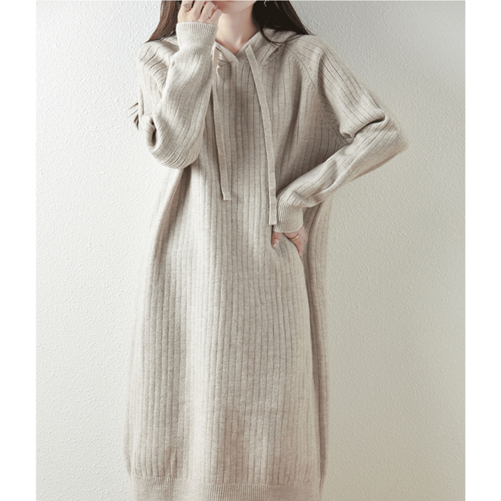 도화랑 포근한 여성 후드 니트 원피스
