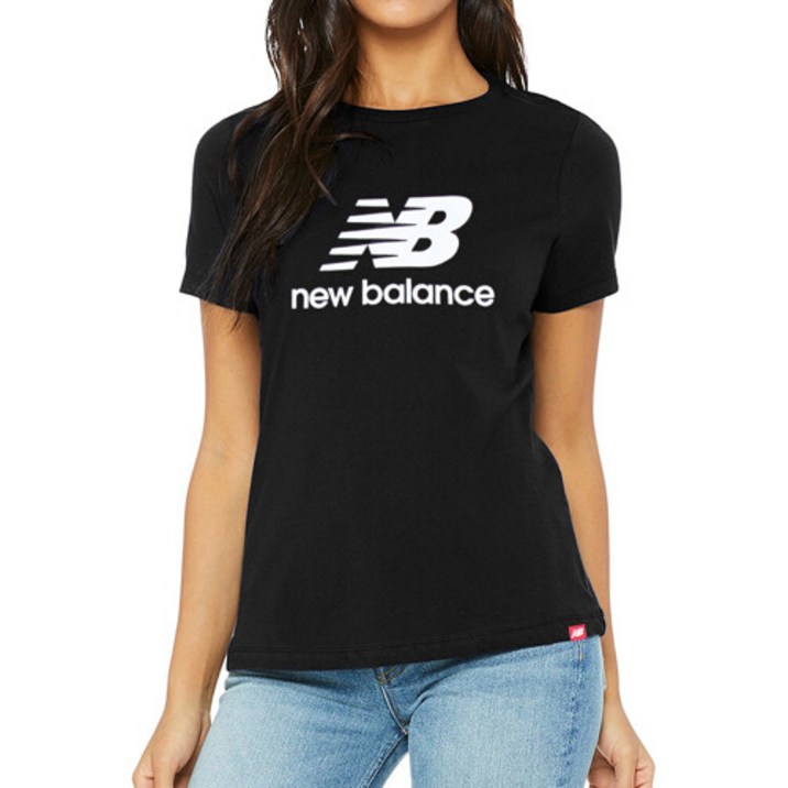 뉴발란스 NB 에센셜 스택드 로고 반팔티 블랙 여자 티셔츠 면티 WT91546BK