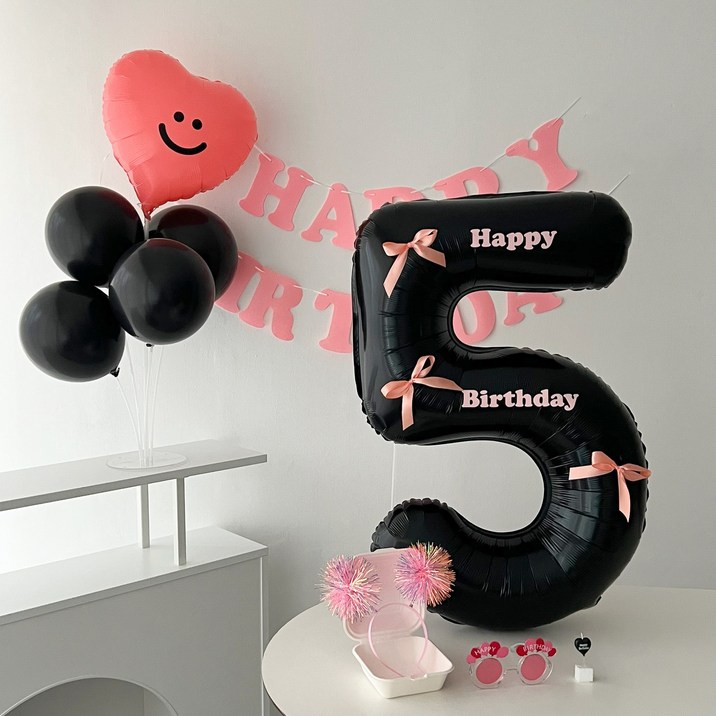 하피블리 레터링 가랜드 블랙 숫자풍선 생일 파티 용품 세트, 핑크 7650062565