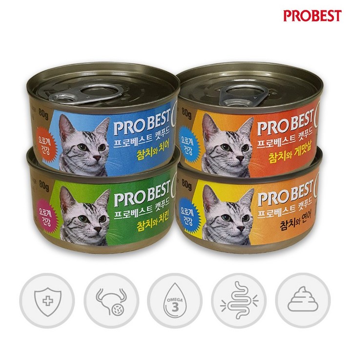 프로베스트 캣푸드 고양이 간식캔, 4가지맛 콤보, 24개