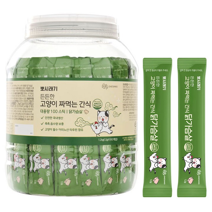 뽀시래기 고양이 든든한 짜먹는 간식 대용량, 닭가슴살, 12g, 100개