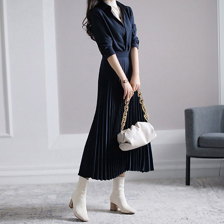 시크힐즈 칼리아 카라 포멀 플리츠 정장 롱 원피스 12076