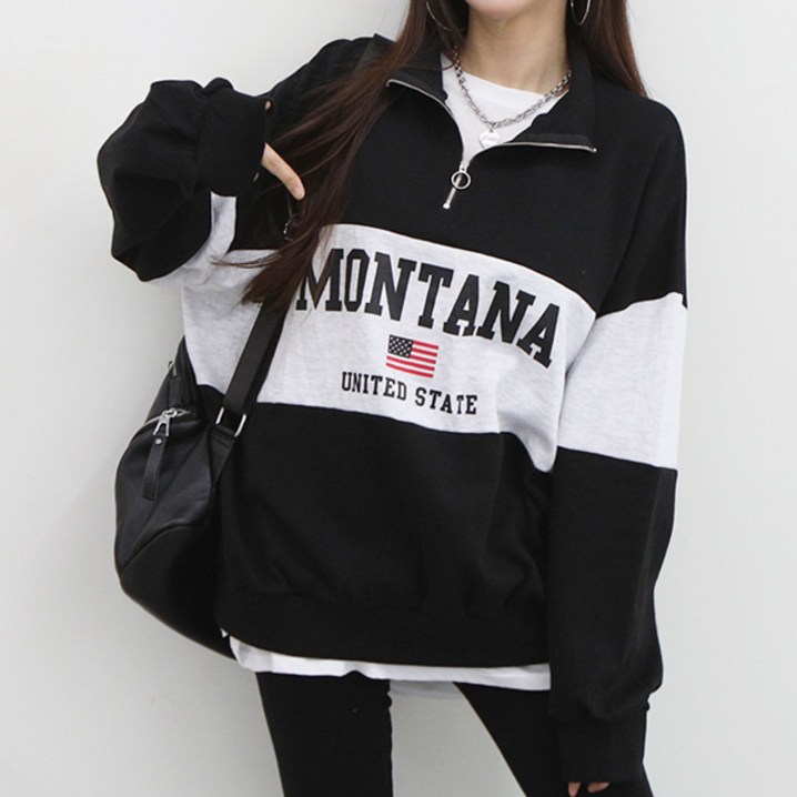 여성용 빅사이즈 몬티나 반집업 맨투맨 오버핏 루즈핏 긴팔 아우터 데일리룩 봄 가을 신상