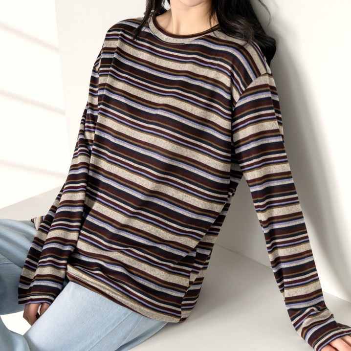 잠끌 여성 스트라이프 긴팔 티셔츠