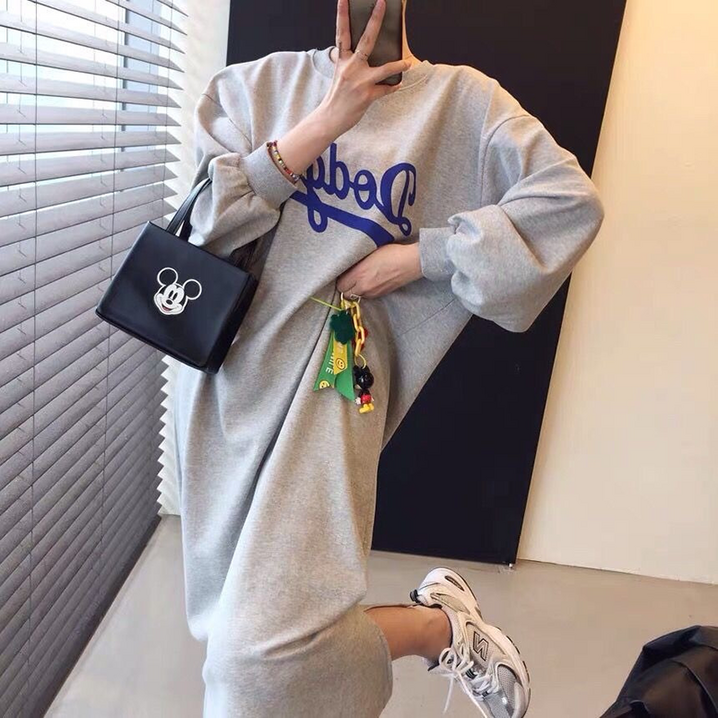 휘잇 여성 두꺼운 루즈핏 맨투맨원피스 빅사이즈 가을 겨울 기모