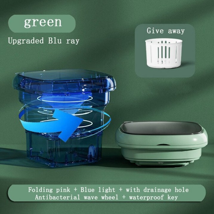 소형건조기 휴대용 접이식 세탁기 건조기 양동이 양말 속옷 미니 작은 여행, 05 Green Blu ray02 EU