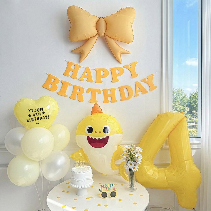 로나파티 생일 풍선 세트 아기상어 두돌 파티 용품 꾸미기 리본 숫자 하트