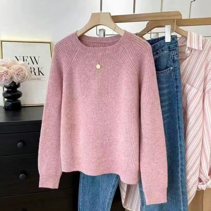 여성 라운드 라글란 래글런 니트 긴팔