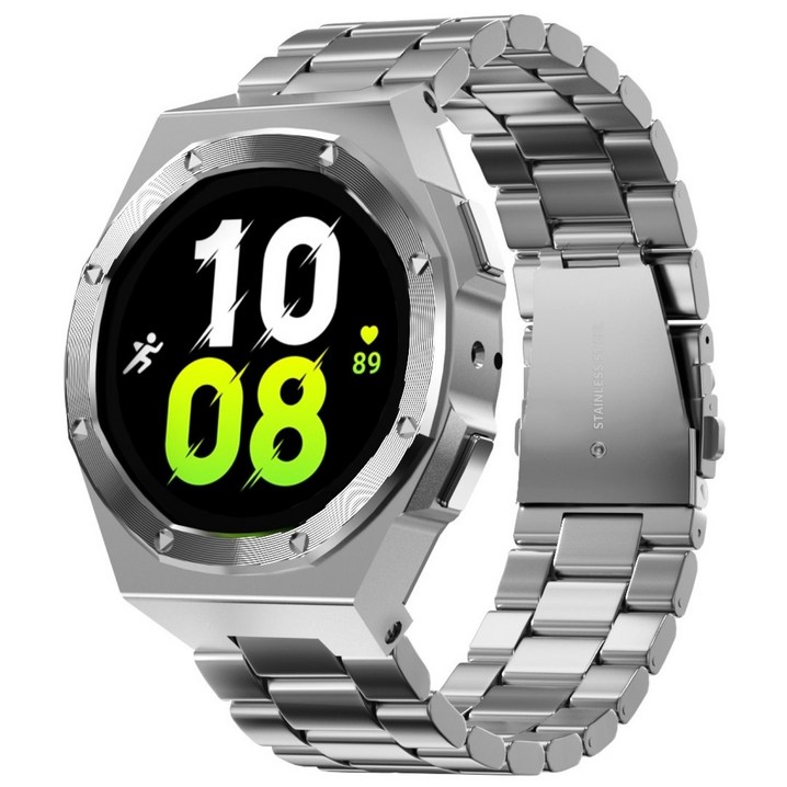 삼성 갤럭시워치7 호환 스테인리스 메탈 스트랩 개조 일체형 밴드 시계줄 40mm 44mm, 실버, 1개