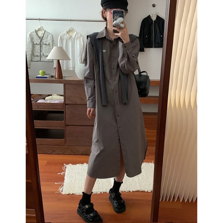 오오티 베이직 롱셔츠 원피스