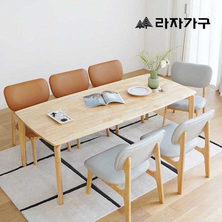 라자가구 브레드 낮은 6인 1800 원목 식탁 세트 의자형