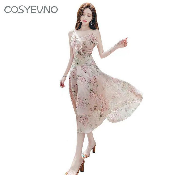 COSYEVNO 여름 신상 비치원피스 플라워원피스 허리가 잘록한 쉬폰 롱원피스 여성원피스 COSYEVNO 여름 신상 비치원피스 플라워원피스 허리가 잘록한 쉬폰 롱원피스 여성원피스