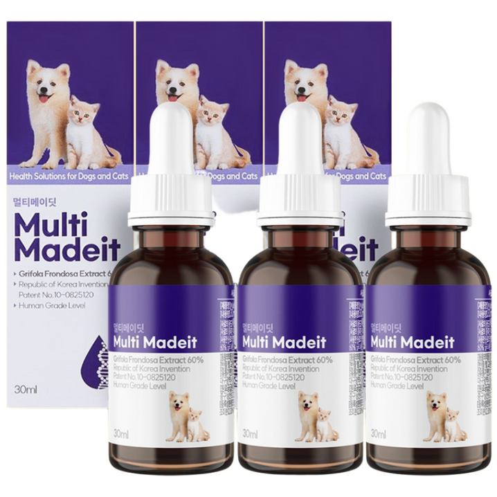 멀티메이딧 강아지 고양이 항 종 면역영양제고농축 잎새버섯추출물60 1병 30ml 발명특허원료, 3개, 면역항산화, 30회분