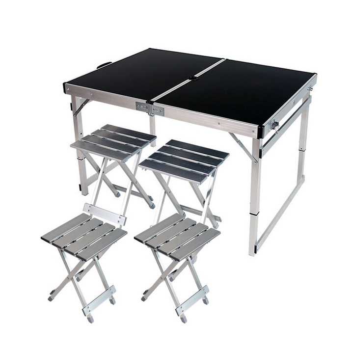 케이포캠프 접이식 캠핑 고강도 테이블 + 의자 4p 세트 AB9870, 블랙