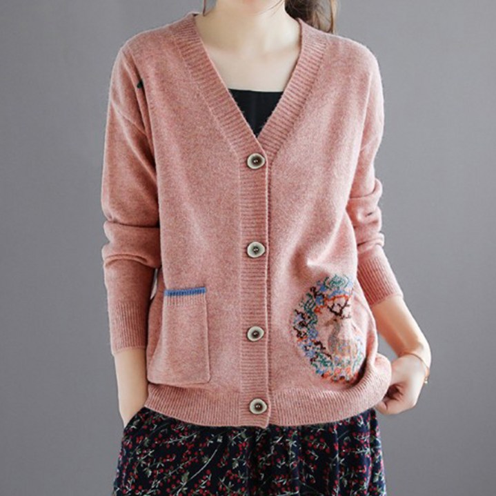 아뗄릭 여성용 컨츄리 아트 포근 보카시 니트 가디건 00217