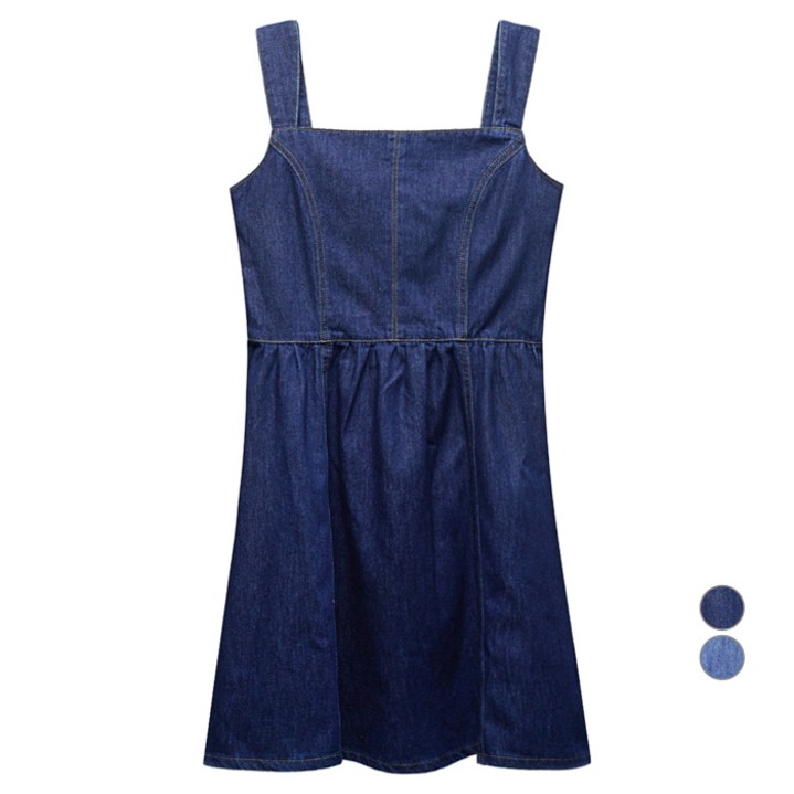 미쏘 여성용 데님 스퀘어넥 미니 원피스