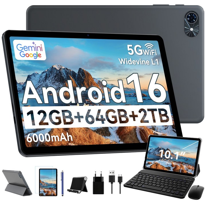 TABWEE 10인치 Android16 태블릿 pc 패키지 Gemini 2.0 2026신형 12GB+64GB 확장 키보드펜 포함 5G WiFi 6000mAh 패키지