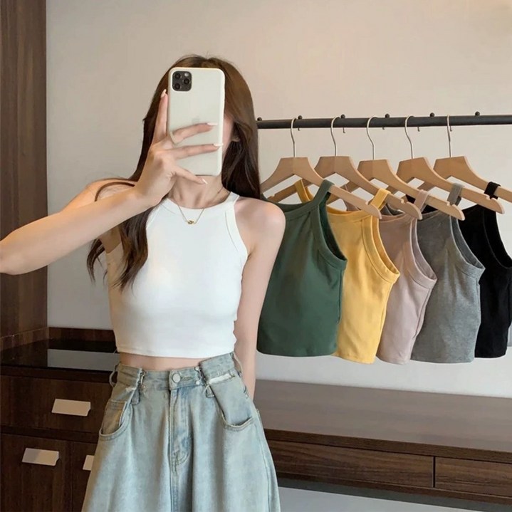 드림홈스 데일리홀터넥 패드내장 골지크롭나시티