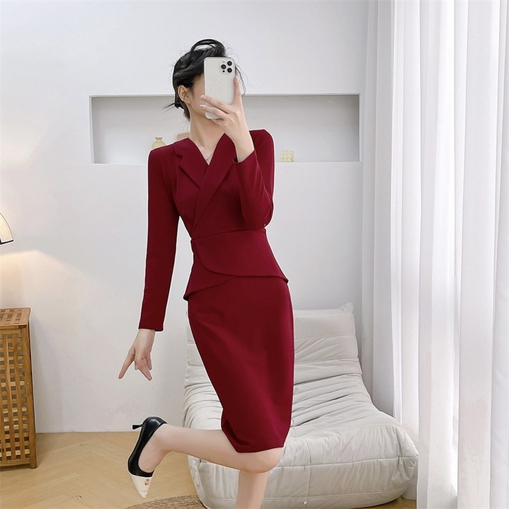 AOKADA 여성 봄 가을 슬림핏 힙업 정장 원피스 오피스룩 아나운서룩 출근룩