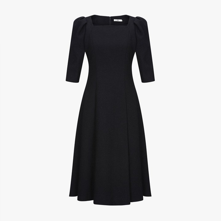 국내백화점 잇미샤 스퀘어넥 플레어 원피스 여성 우아한 실루엣 하객룩 데이트룩 코디