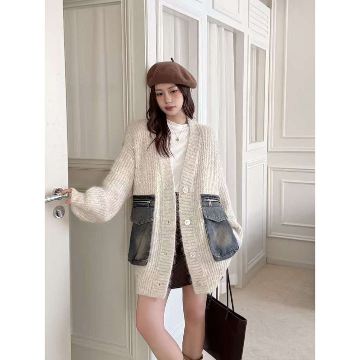 유숀 니트가디건 오버핏가디건 넌리커가디건