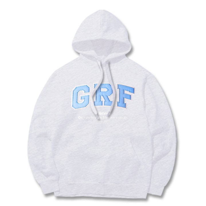 그랜피니 프리미엄 남여공용 세미 오버핏 GRF 엠보 자수 크루넥 후드 티셔츠 GFHT020