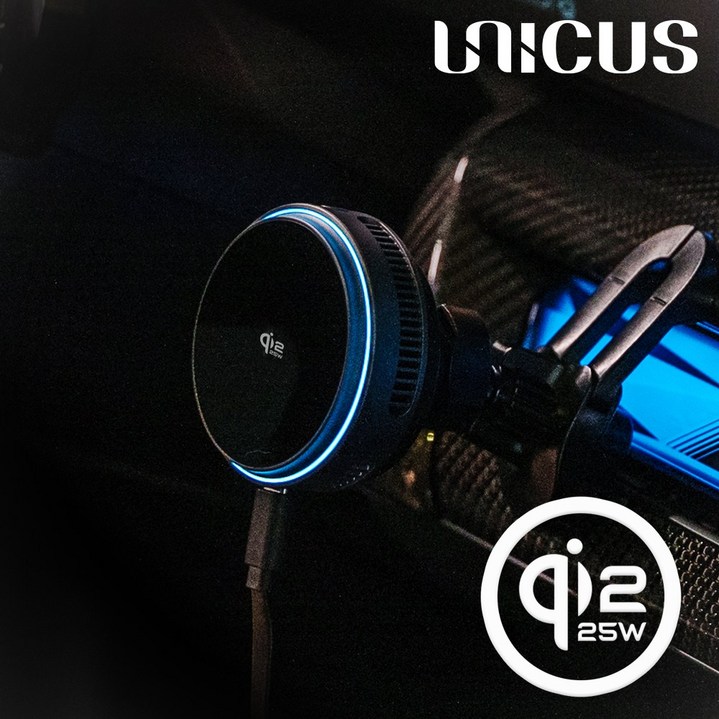 우니쿠스 맥세이프 차량용 고속 무선충전 거치대 UCMG-25W Qi2 25W 자력 탈부착 펠티어 냉각