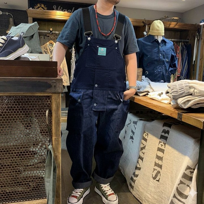 푸자오 남자 멜빵바지 작업복 점프수트 워크웨어 데님