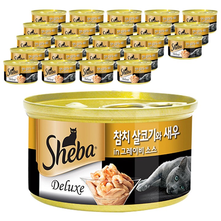 쉬바 반려묘용 간식 캔, 참치 살코기 + 새우 혼합맛, 85g, 24개